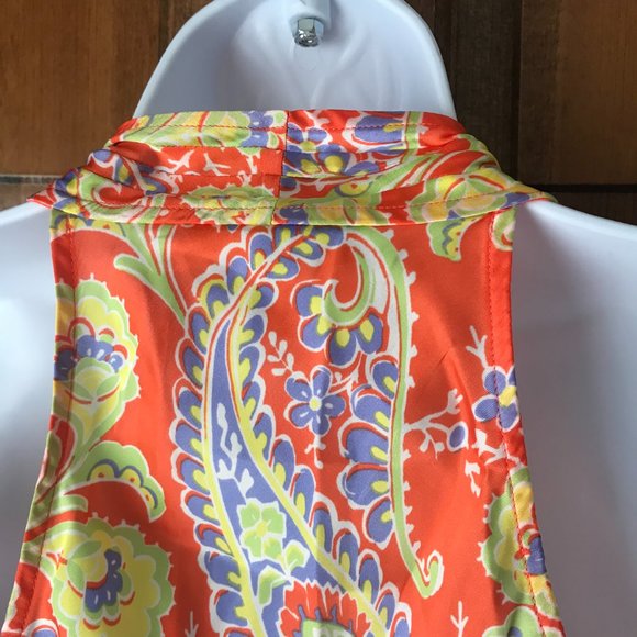 Lauren Ralph Lauren Orange w/Blue Yellow Green Paisley Sleeveless Top 6 Petite - Picture 9 of 11